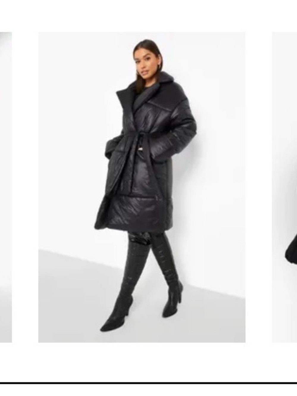 Boohoo Oversized Black Puffer Coat with Belt US10